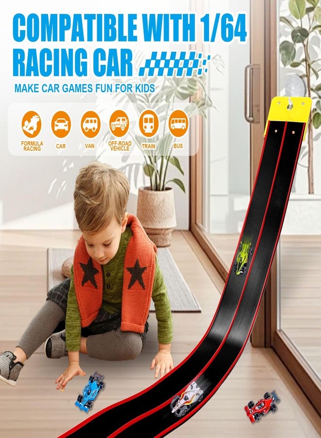 Prtneg Flexible Race Track Toys for Kids 15 Ft with 4 Cars & Suction Cups, Portable Double Lane Racetrack Compatible with Hot Wheels & 1/64 Diecast Cars, Fun Car Ramp Track Set for Ages 3+(Black & Red) - Image 2